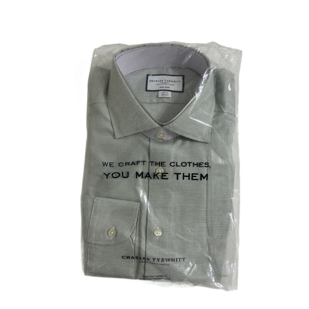 Charles Tyrwhitt Non-Iron Stretch Texture Slim Fit Dress Shirt Olive Green 15.5/